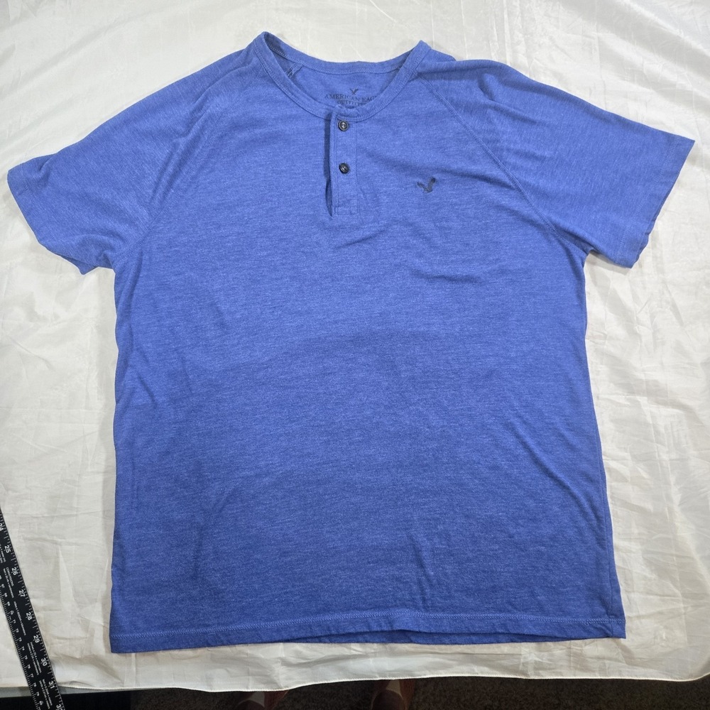 American Eagle Legend T Men's L Blue Henley Short Sleeve T-Shirt Logo Casual